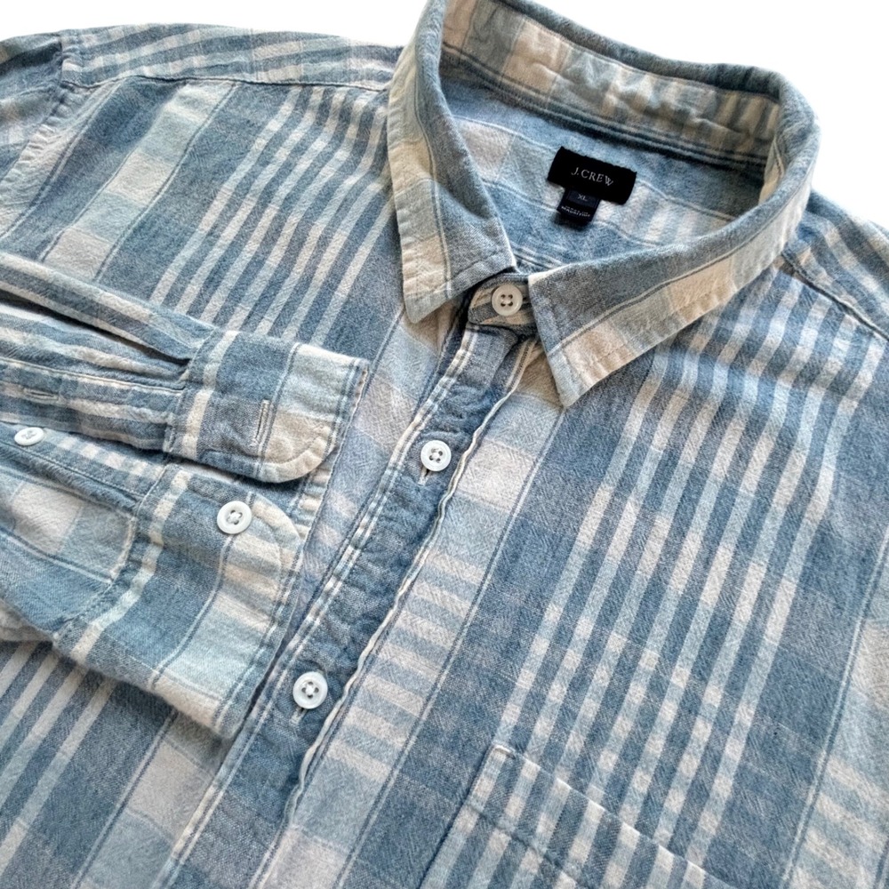 J. Crew Plaid VTG Button Down XL Blue Soft Cotton Long Sleeve Preppy Mauritius
